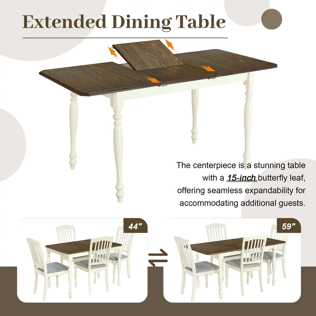 Extendable Dining Table Set with Butterfly Leaf and Upholstered Chairs L74223