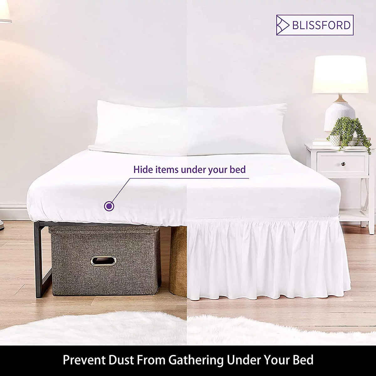 Queen White 21" Drop Ruffled Bed Skirt K8336
