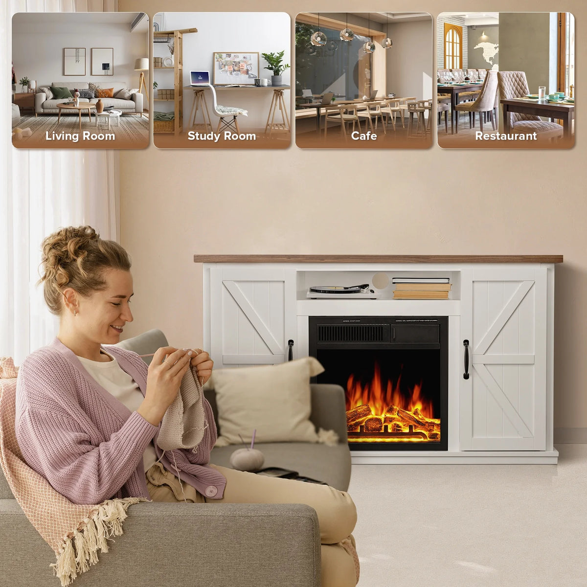 48'' Freestanding Electric Fireplace with Remote Control D7555