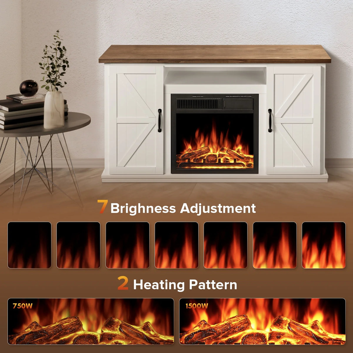 48'' Freestanding Electric Fireplace with Remote Control D7555