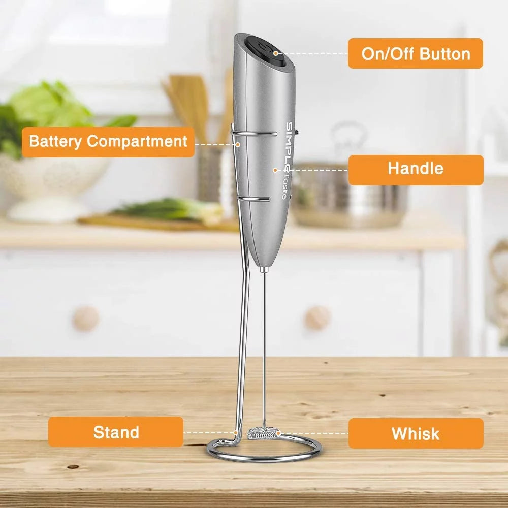 Handheld Battery Operated Milk Frother with Stainless Steel Whisk and Stand T197