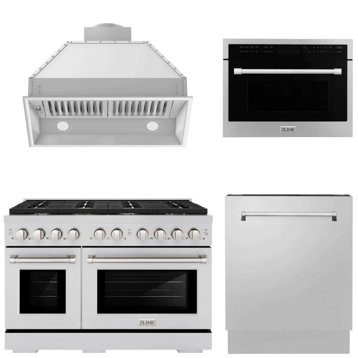 48 Gas Range, Range Hood Insert, Microwave Oven and Dishwasher J939716