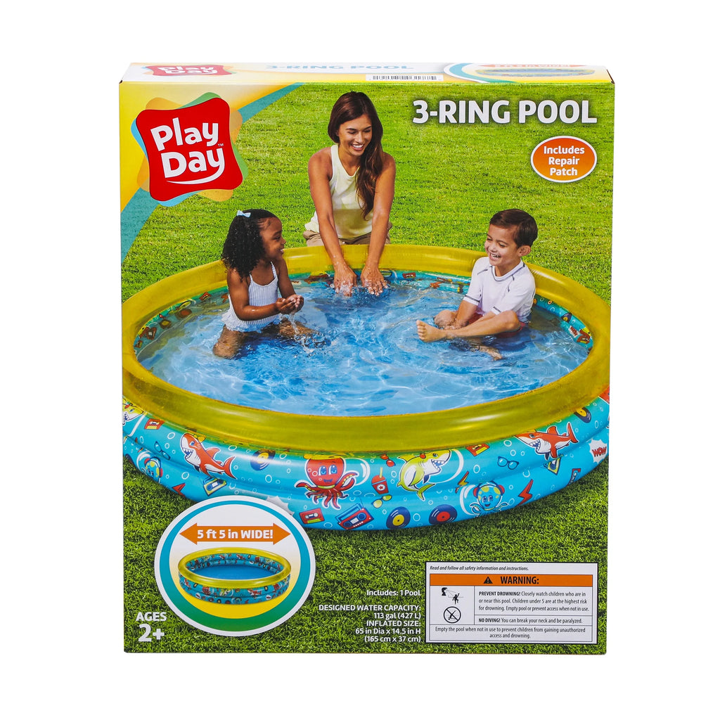 Round Inflatable 3-Ring Kiddie Splash Play Pool Yellow U22583