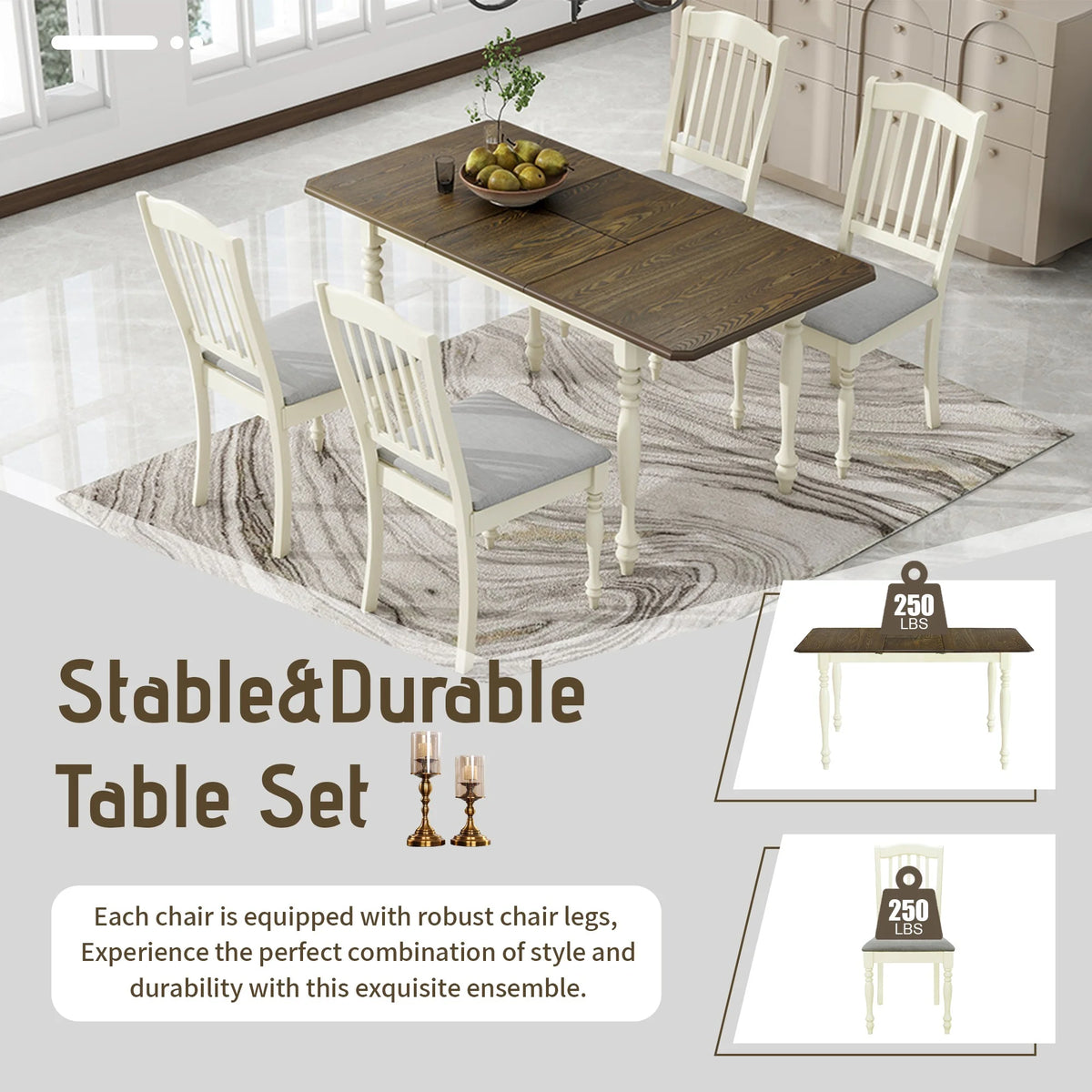 Extendable Dining Table Set with Butterfly Leaf and Upholstered Chairs L74223