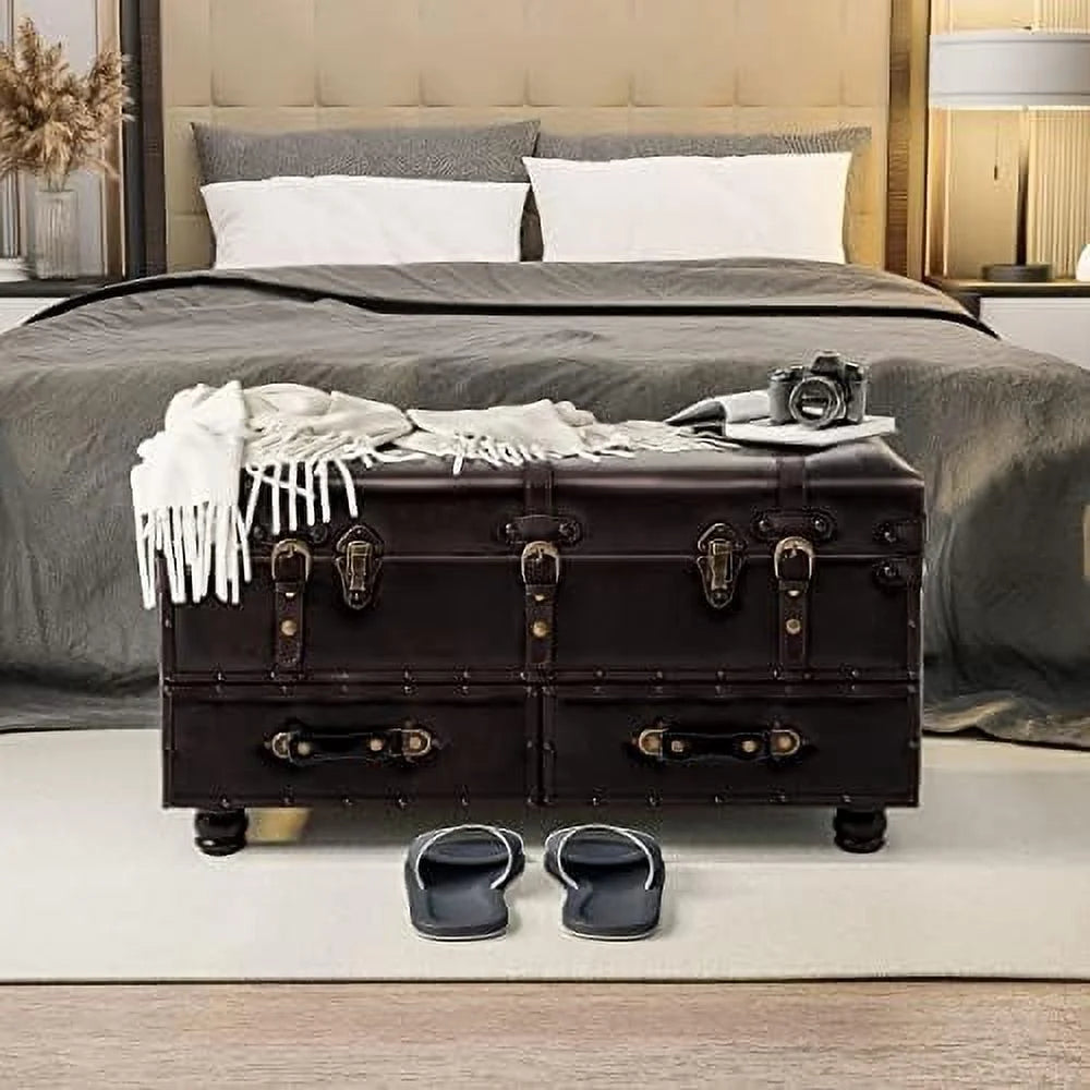Vintage Faux Leather Ottoman Bed Bench Chest J519