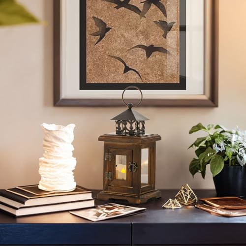 Brown Wooden Candle Holder Lantern O9467