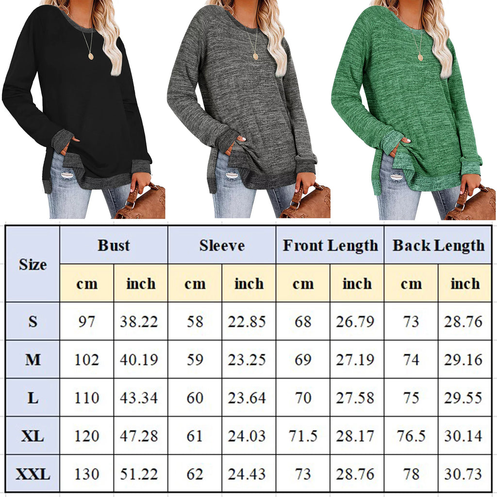 Green Long Sleeve Color Block Tunic Tops O609561