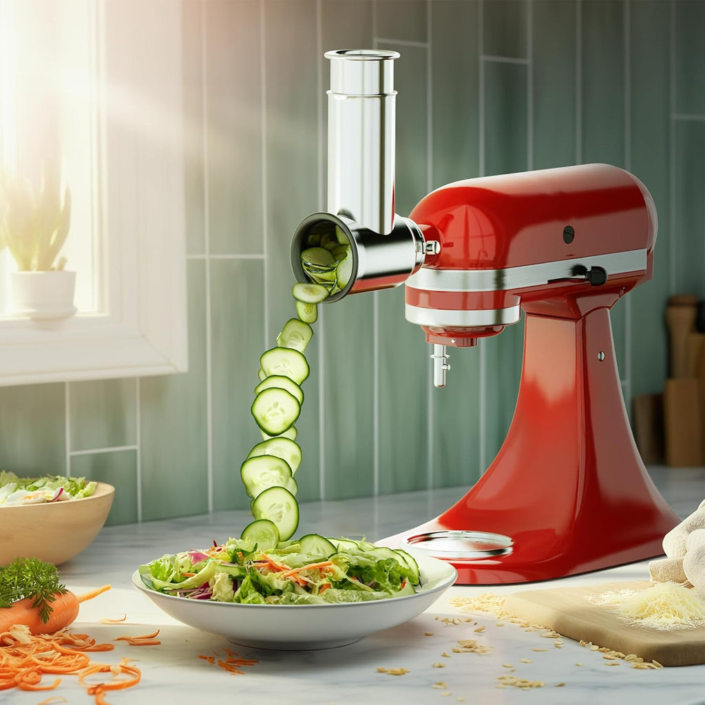 Stainless Steel Slicer Shredder Attachment for KitchenAid Stand Mixer with 4 Blades W497