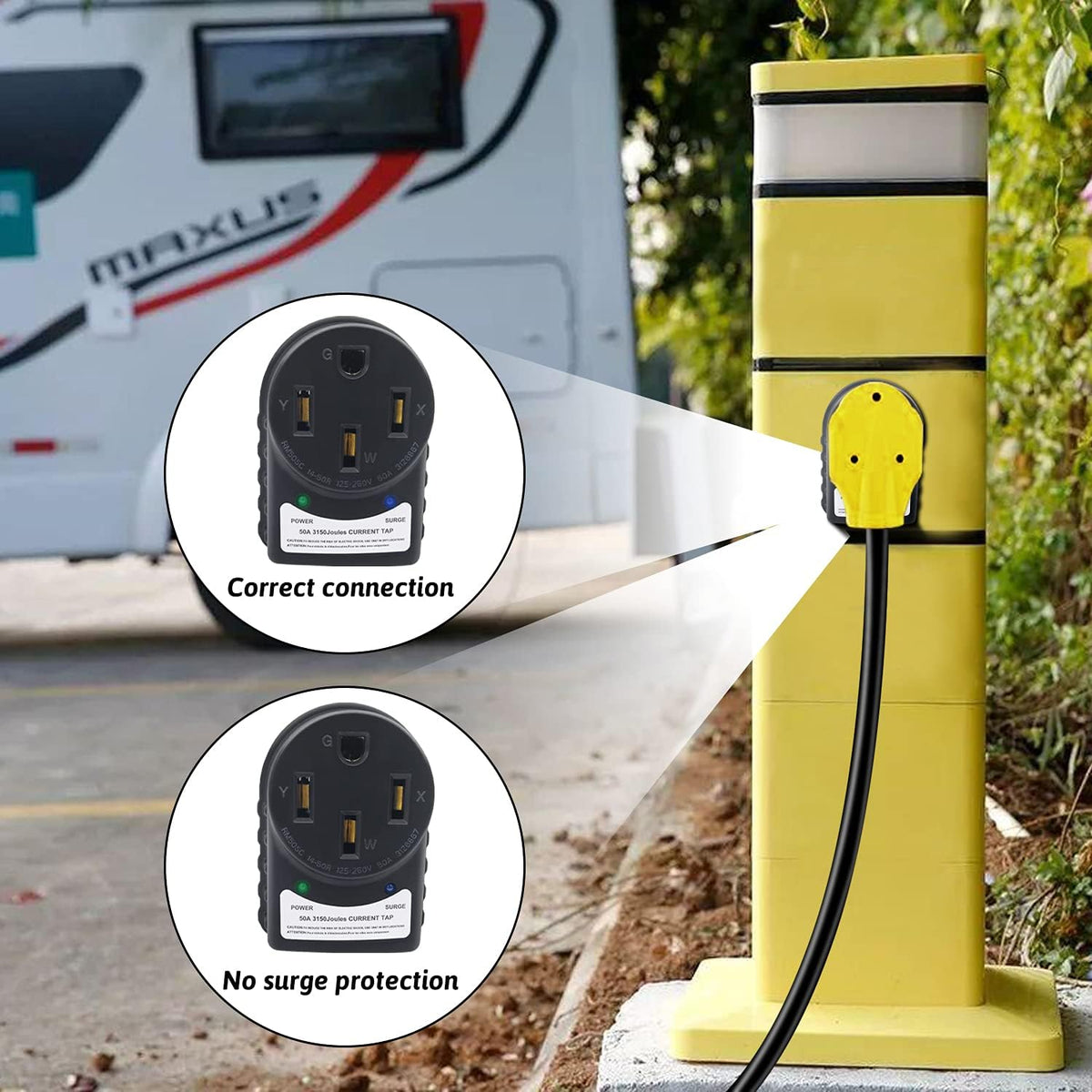 50 Amp RV Surge Protector and Power Pedestal Tester with LED Indicator Light S5369