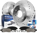 6 Lug Front Drilled Slotted Disc Rotors Ceramic Brake Pads 6pc Set M502
