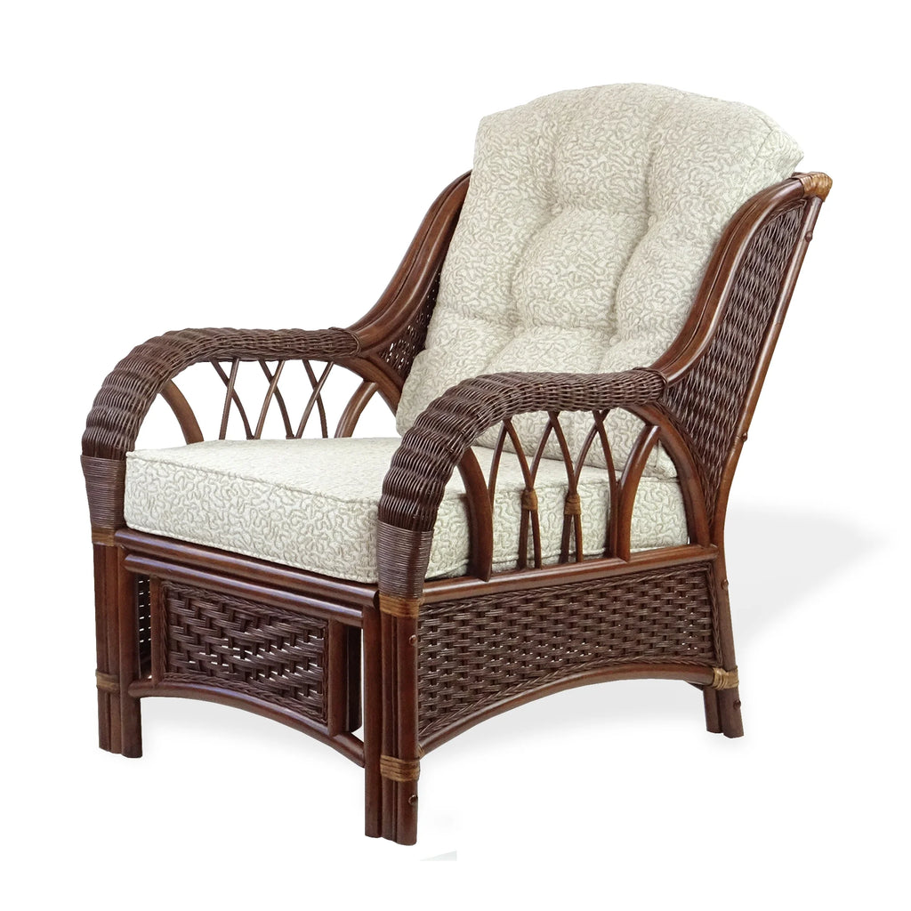 Dark Walnut Natural Rattan Wicker Armchair with Ottoman and Cushion H3501