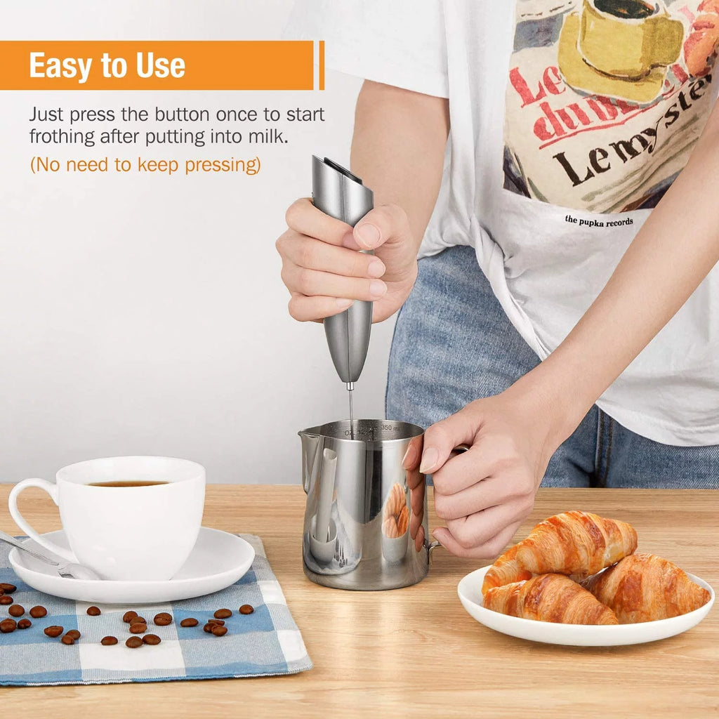 Handheld Battery Operated Milk Frother with Stainless Steel Whisk and Stand T197