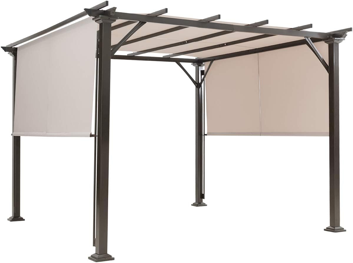 10 X 10FT Beige Steel Pergola with Retractable Canopy C120