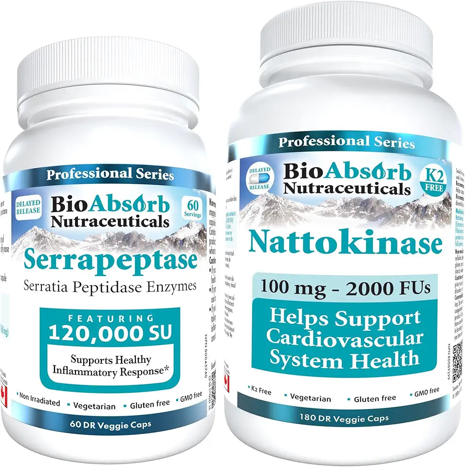 Nattokinase Supplement 180 Caps and Serrapeptase Enzyme 60 Caps L542