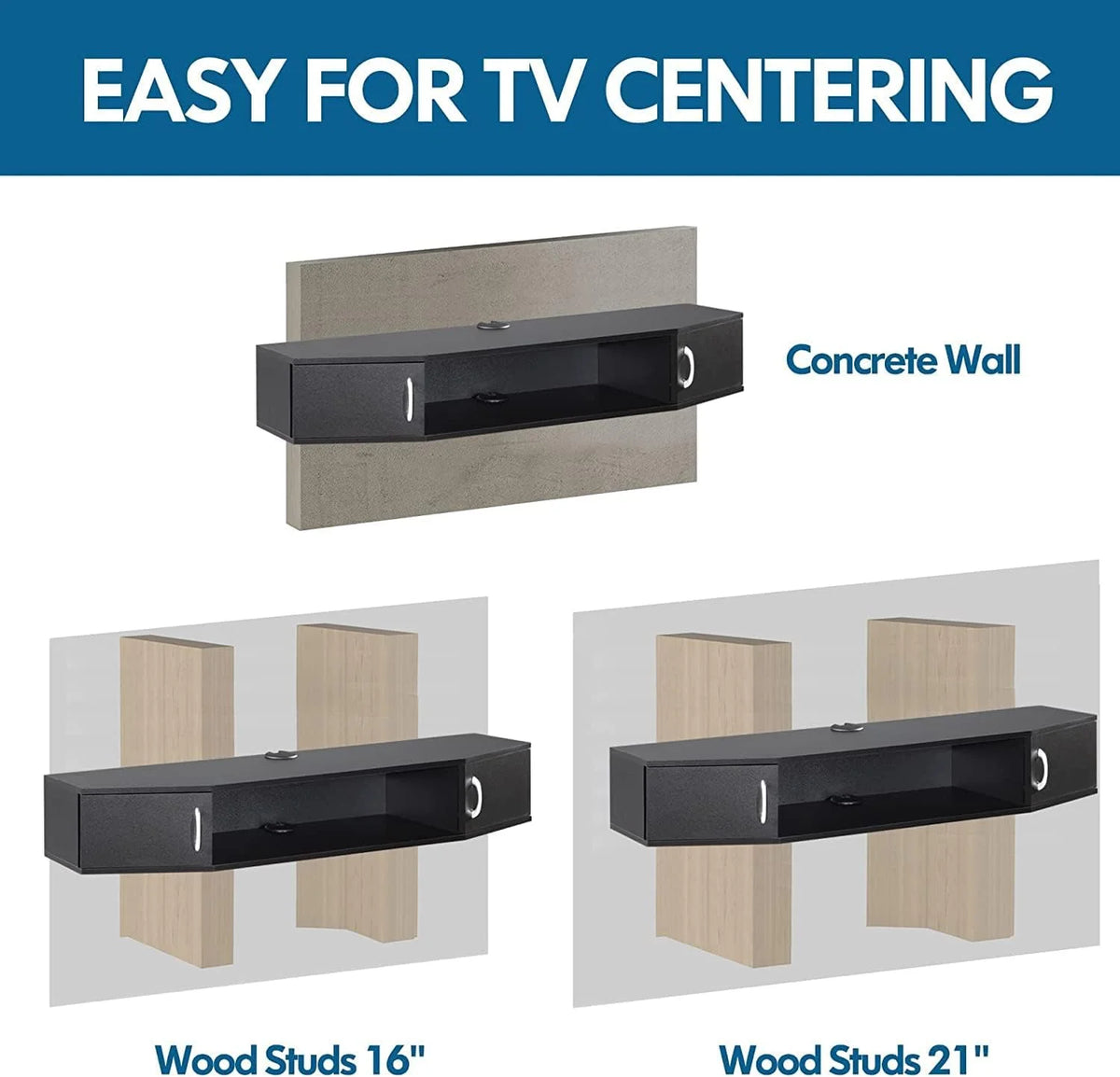 Black Walnut Floating TV Stand with Doors W2058