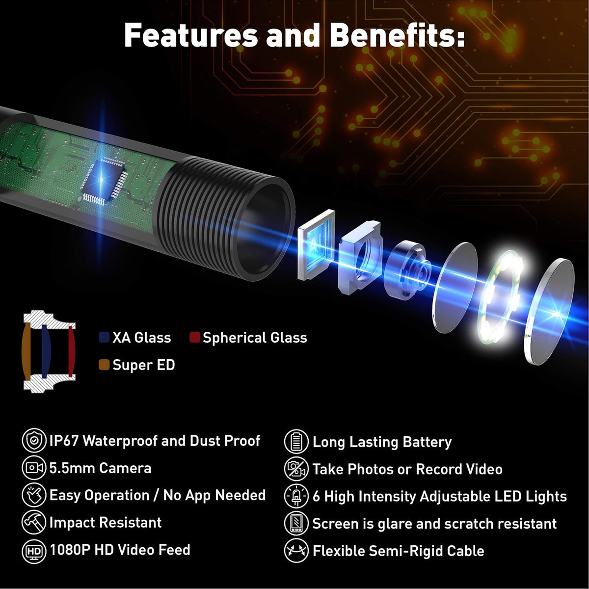 Waterproof Industrial Endoscope Camera with 6.5 ft Cable N69896