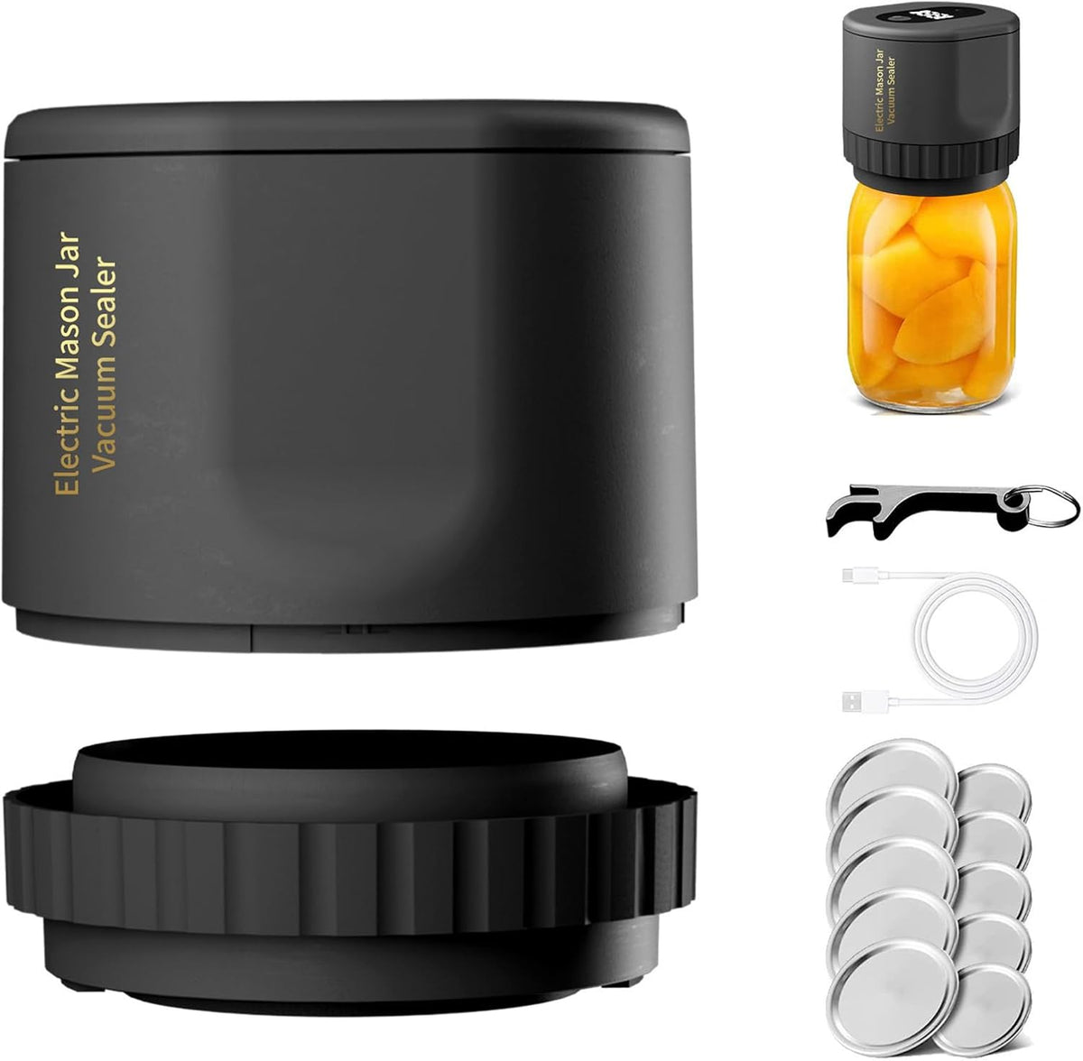 Electric Mason Jar Vacuum Sealer for Canning Jars with Regular Mason Lids（Black） D131900