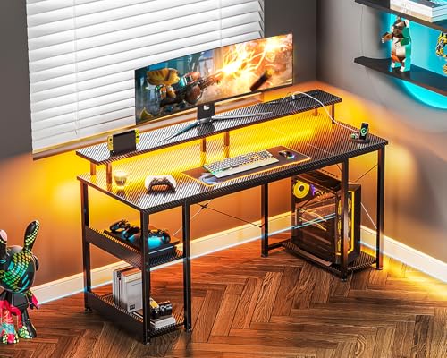 48 inch White Gaming Desk with LED Lights and Power Outlets V45140