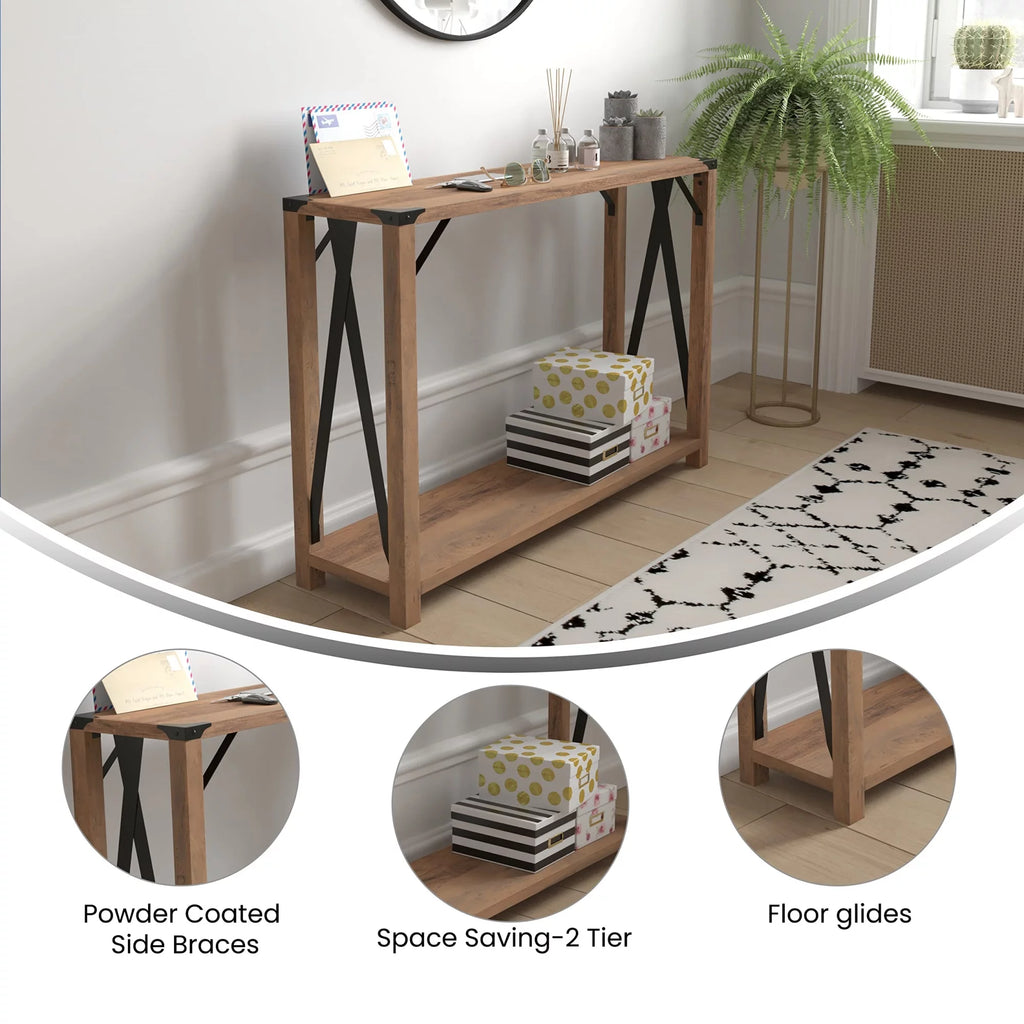 Rustic Oak 2 Tier Wooden Console Entry Table D5820