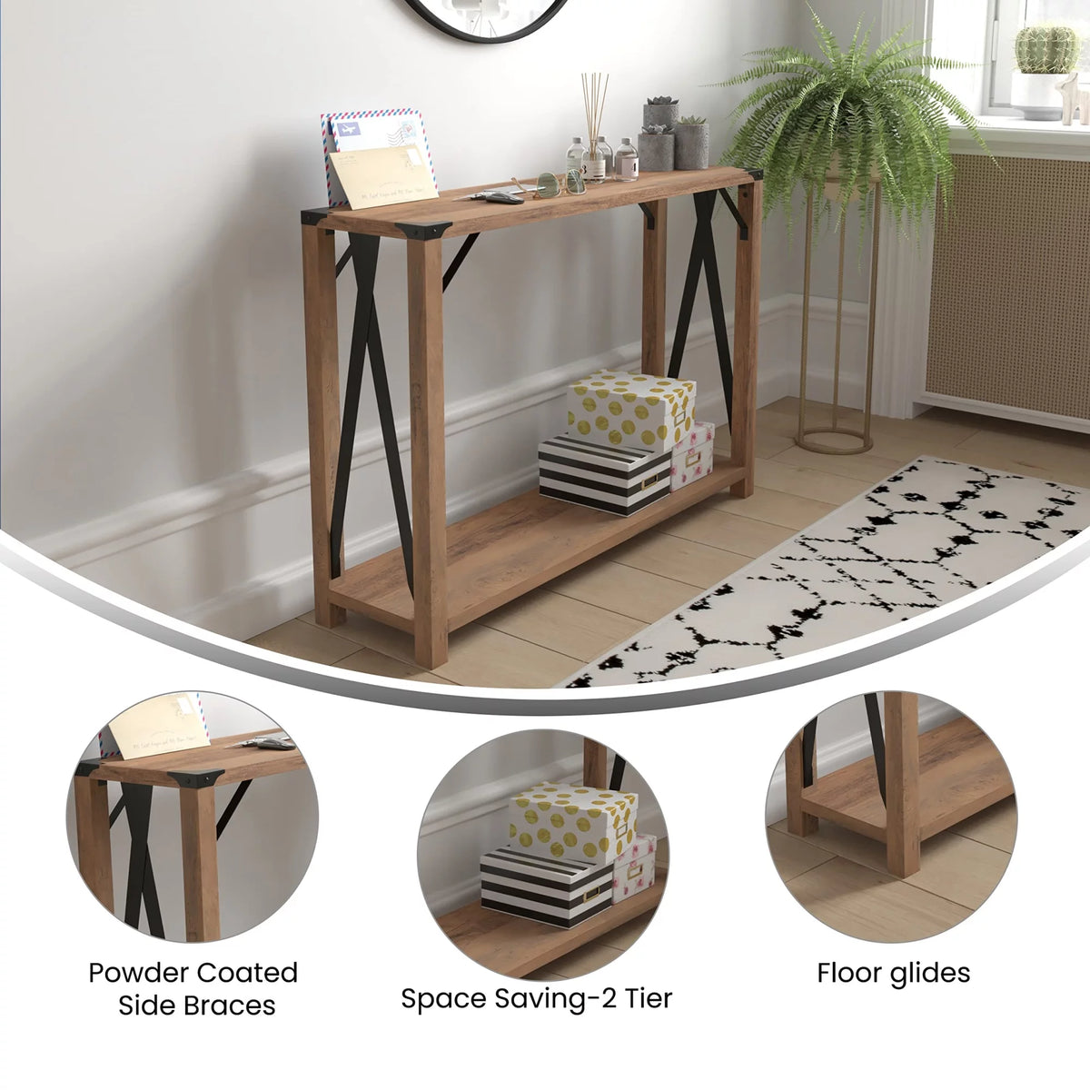 Rustic Oak 2 Tier Wooden Console Entry Table D5820