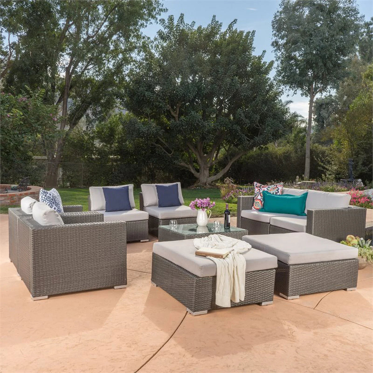 Grey Wicker Sectional with Aluminum Frame X8338