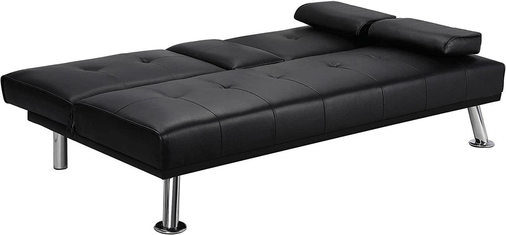 Black Faux Leather Futon Set Convertible Sleeper Loveseat Daybed I285963