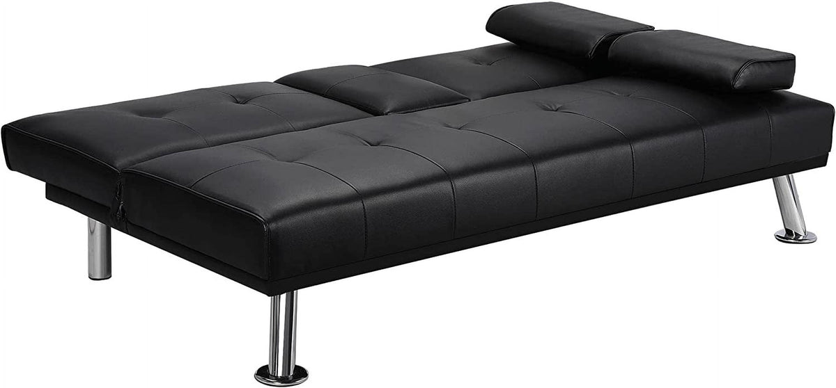 Black Faux Leather Futon Set Convertible Sleeper Loveseat Daybed I285963