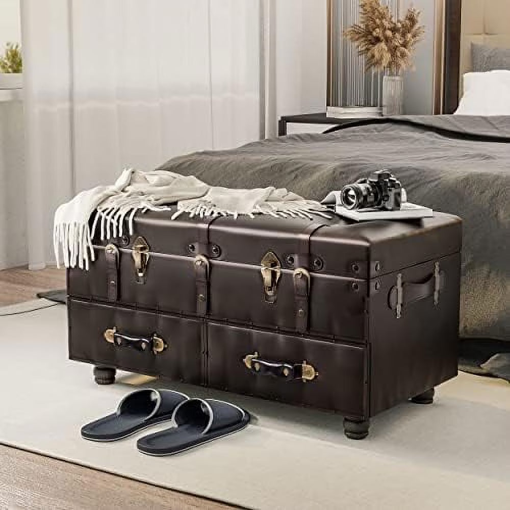 Vintage Faux Leather Ottoman Bed Bench Chest J519