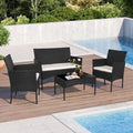 4 Piece Wicker Patio Conversation Furniture Set with Tempered Glass Coffee Table Y143895