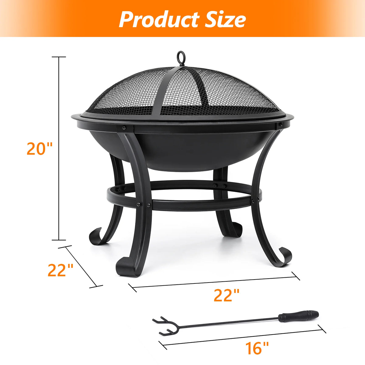 22 inch Portable Wood Burning Fire Pit with Spark Screen R404
