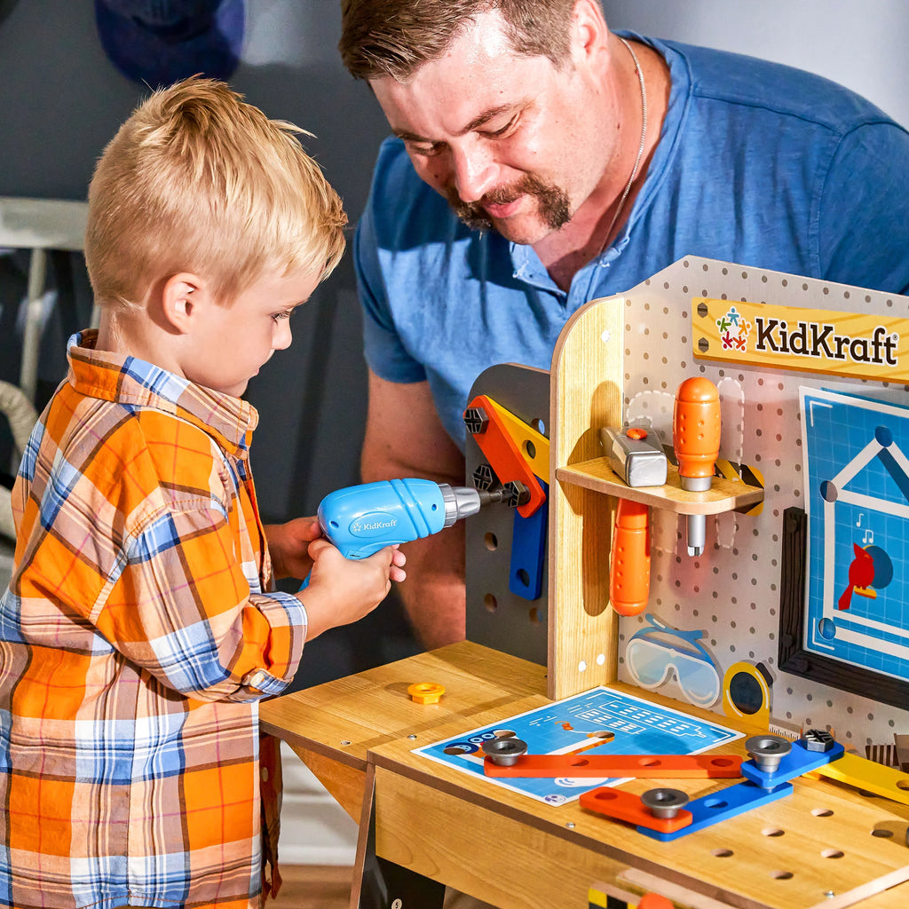 Wooden Play Workbench with 40+ Accessories and Working Drill Z3256