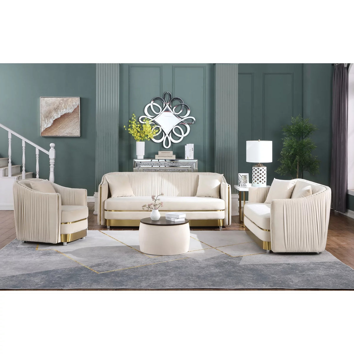 Modern Round Coffee Table and Ottoman Set with Storage O4847