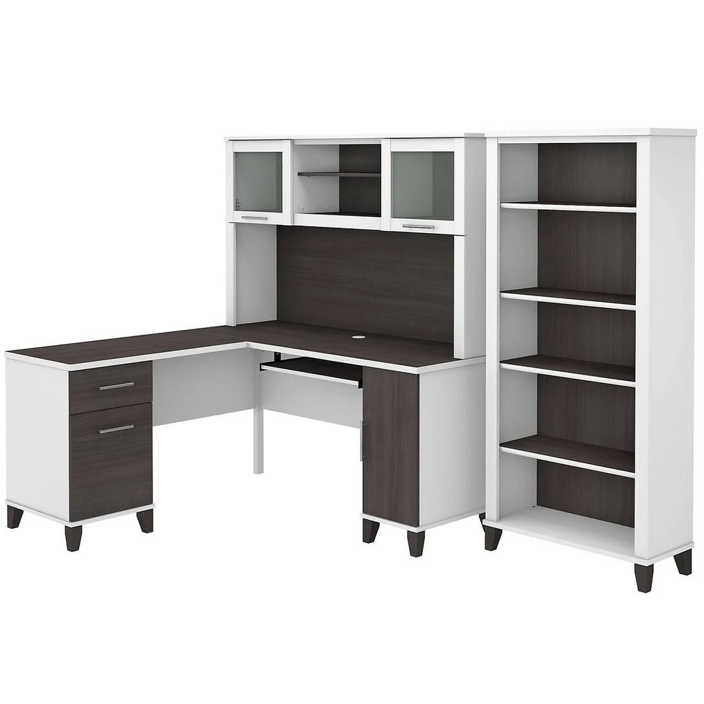 L-Shaped Desk with Hutch and 5-Shelf Bookcase R665