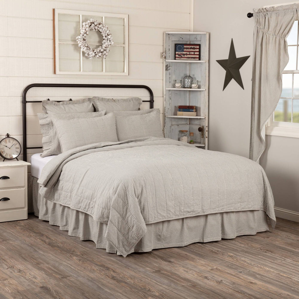Blue Ticking Stripe King Quilt Coverlet S52893