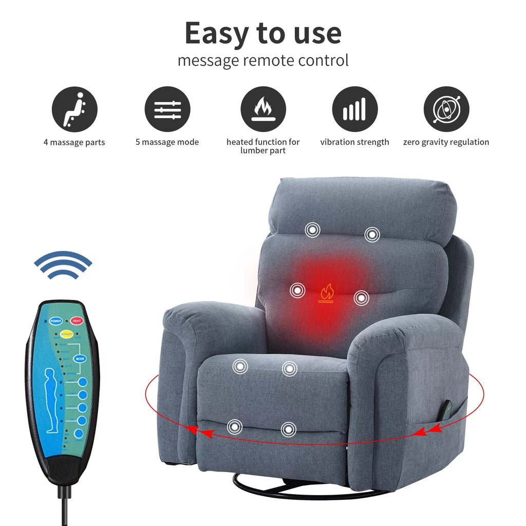 Upholstered Swivel Rocker Recliner Chair with Massage P29167