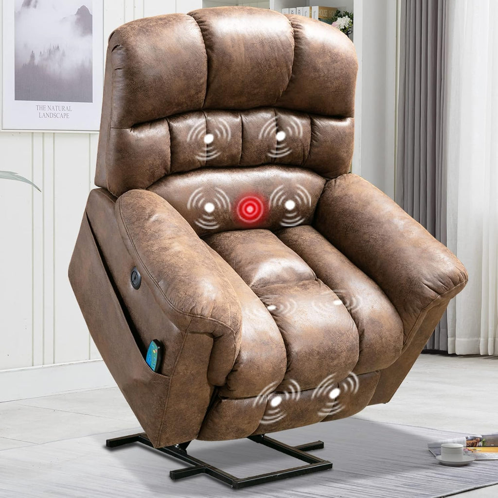 Large Power Lift Recliner Chair with Massage and Heat, Faux Leather, Grey L4600