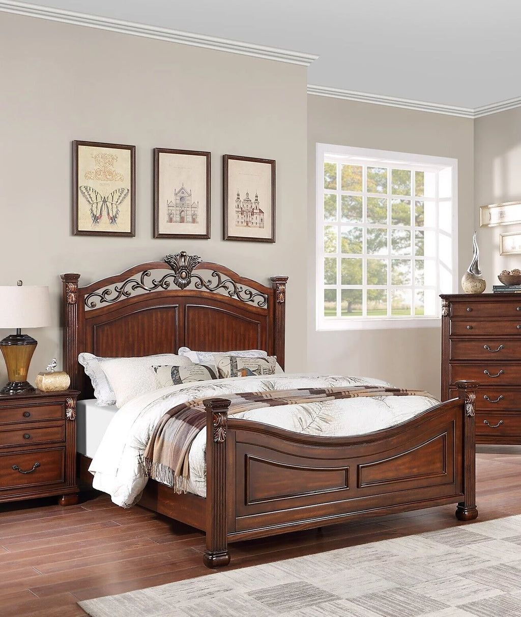 King Size Bed with Floral Headboard U9138