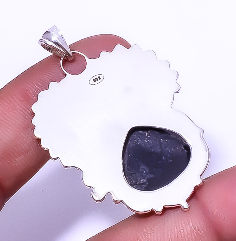 Black Onyx 925 Silver Plated Pendant 1.95" I54937