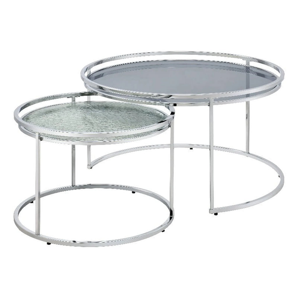 Gray Metal Glass Top 2-Piece Nesting Tables Set H5150