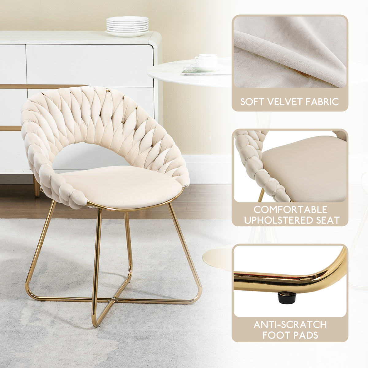 Velvet Accent Chairs Set of 2 with Gold Legs E178