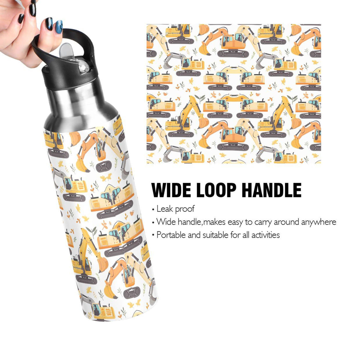 20 oz Insulated Stainless Steel Kids Water Bottle with Straw Lid J628