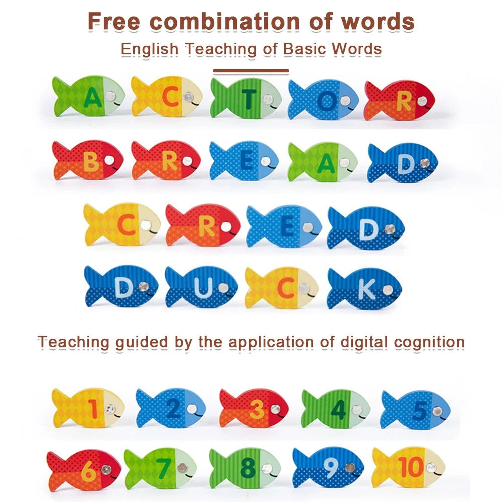 Magnetic Fishing Game for Kids 39 Pcs Wooden with 2 Magnetic Rods R591