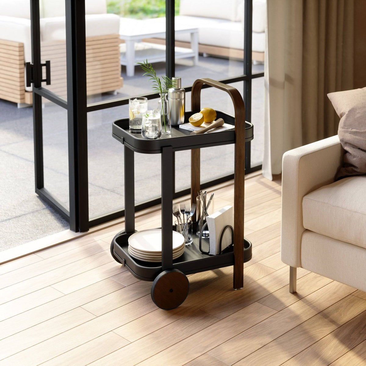 White-Natural Bar & Serving Cart J33968