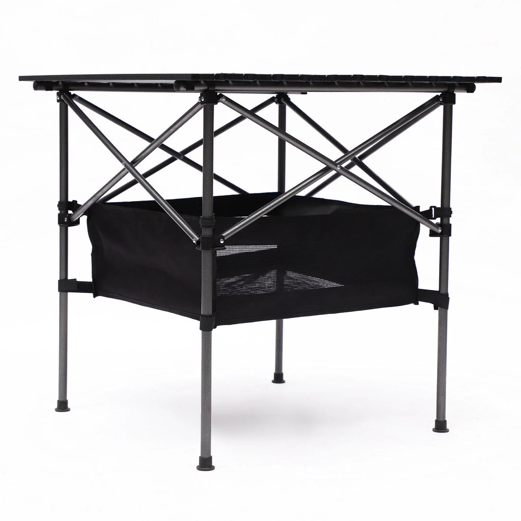 Portable Square Folding Table with Carrying Bag, Roll-up Top, Aluminum Frame, Black Y87291