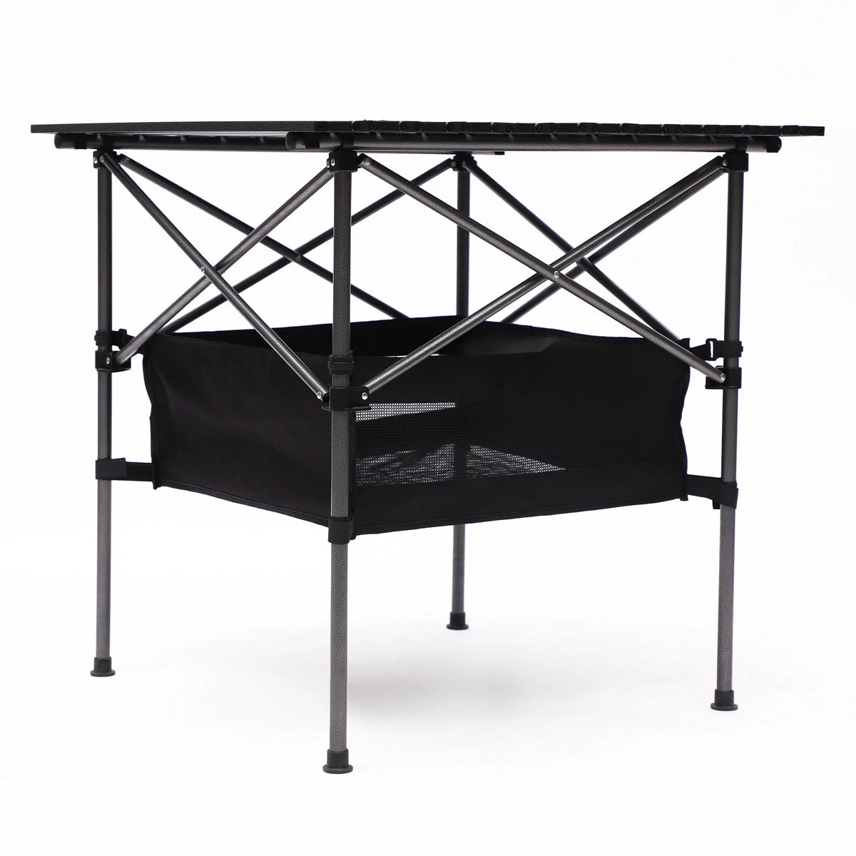 Portable Square Folding Table with Carrying Bag, Roll-up Top, Aluminum Frame, Black Y87291