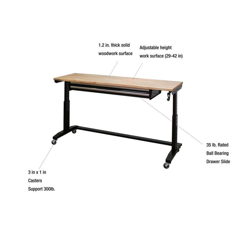 Adjustable Height Workbench Table with 2 Drawers in Black S410257