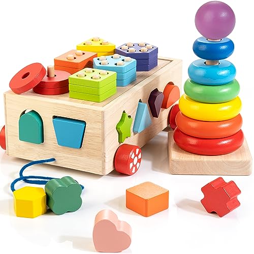 Wooden Blocks Shape Sorter Stacking Rings Baby Color Sorting Toys X4399