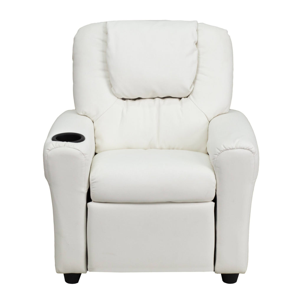 White Vinyl Kids Recliner with Cup Holder P414