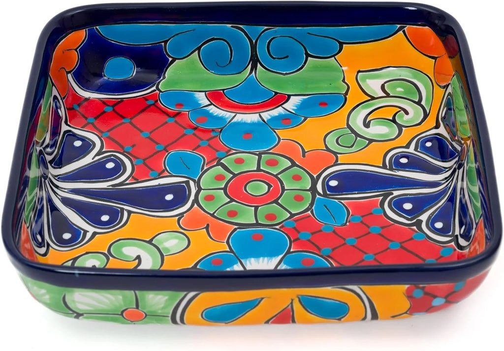 Cobalt Hand Painted Ceramic Baking Dish Casserole Dish Serving Platter Tray Floral Dish Oven Safe Microwave Safe Brownie Pan K602