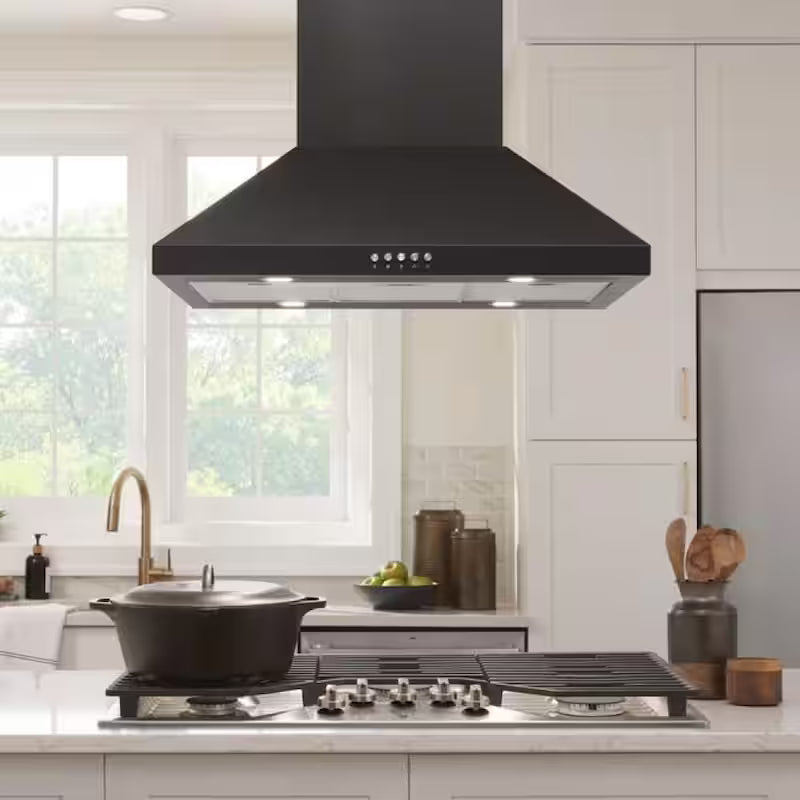 30 in. 350CFM Convertible Black Range Hood with Charcoal Filters and LED Lighting O566071
